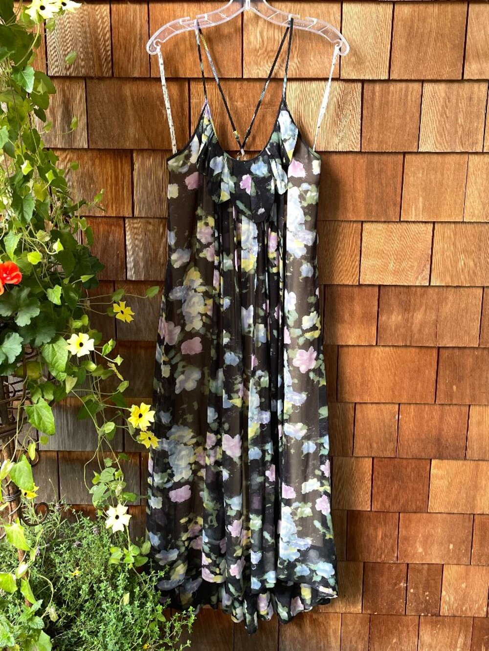 NWT Tracy Reese Watercolor Silk Print Maxi Dress in Women's Large